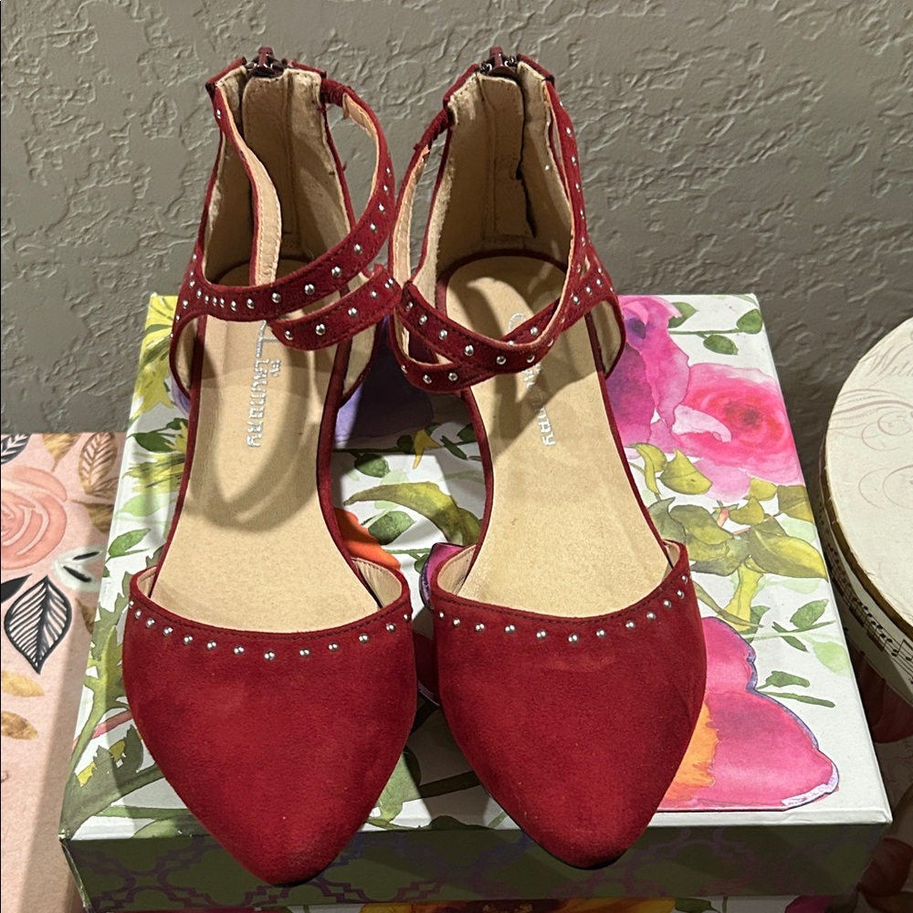 CL by Laundry Red studded flats nwot